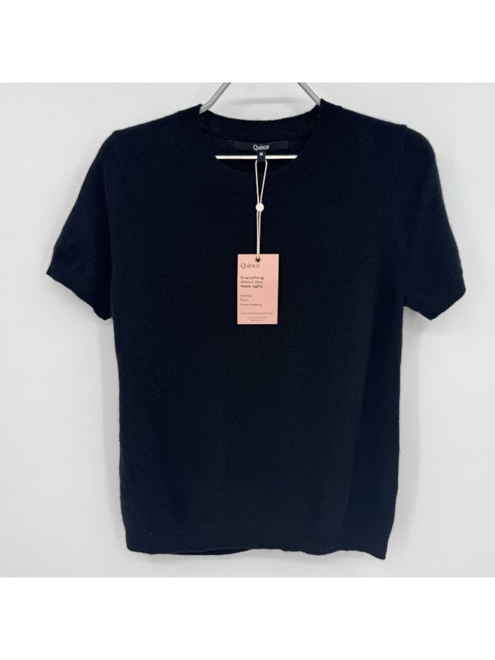 Quince Women’s Black Mongolian Cashmere Sweater Tee Short Sleeve sz M NWT Soft